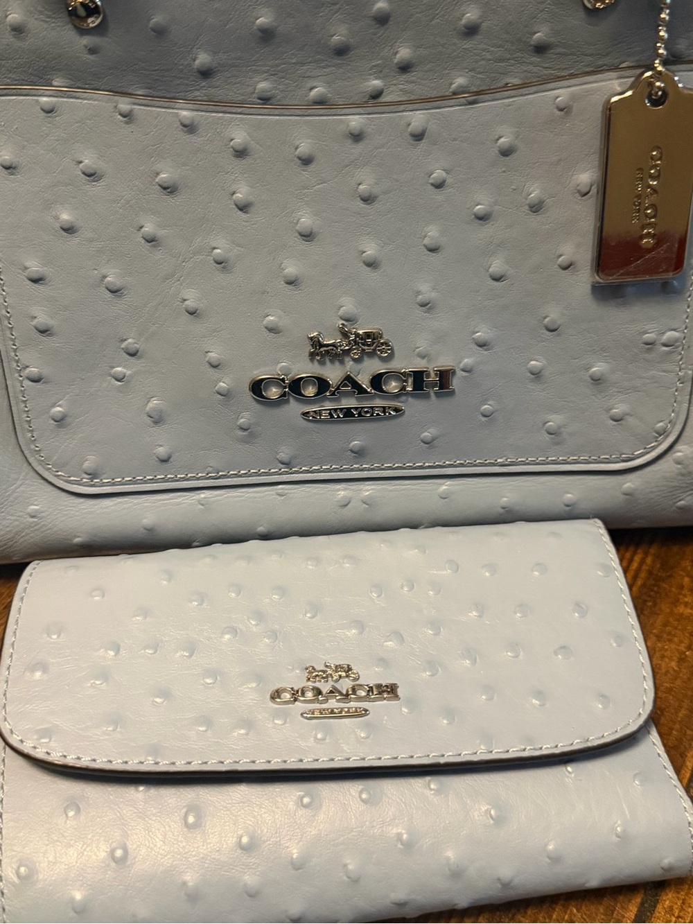 Coach Light Blue Ostrich-Embossed Satchel & Matching Wallet Set